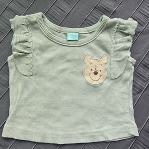 Adorable Disney Baby Winnie the Pooh Green Ruffle Sleeve Top – Size 12M
